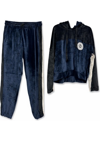 Kadın Kadife Eşofman Takım Kapüşonlu Rahat Kalıp Günlük Model
