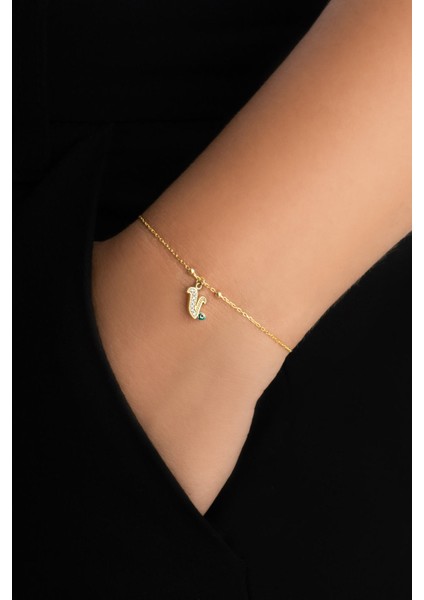 V Harfi 18 Ayar Sarı Altın Kaplama 19 cm Gümüş Nazar Bileklik fiyatları