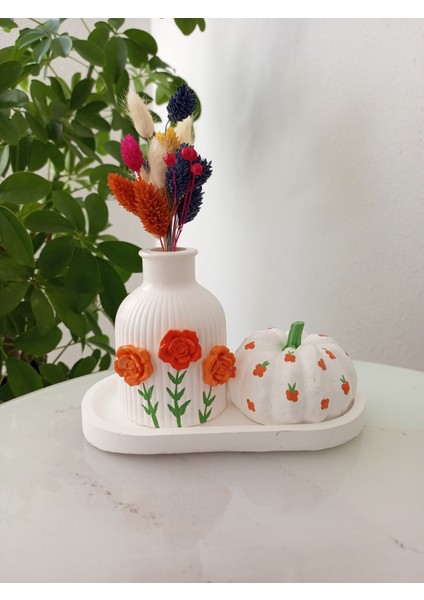 Dekoratif Çiçekli Vazo Balkabağı Sunum Set fiyatları