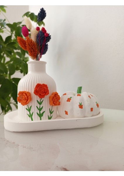 Dekoratif Çiçekli Vazo Balkabağı Sunum Set modelleri
