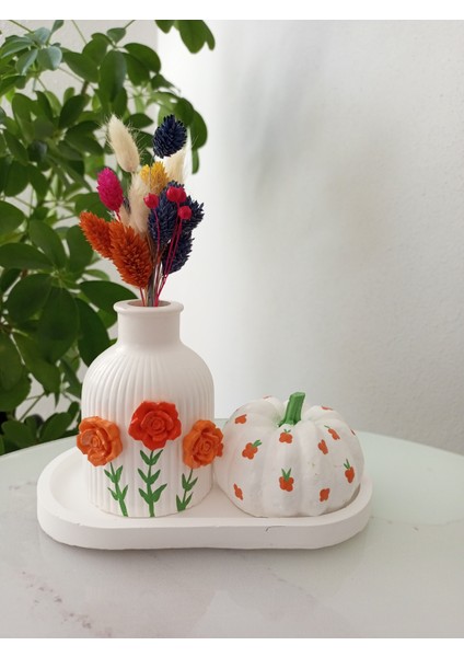 Dekoratif Çiçekli Vazo Balkabağı Sunum Set fırsatları