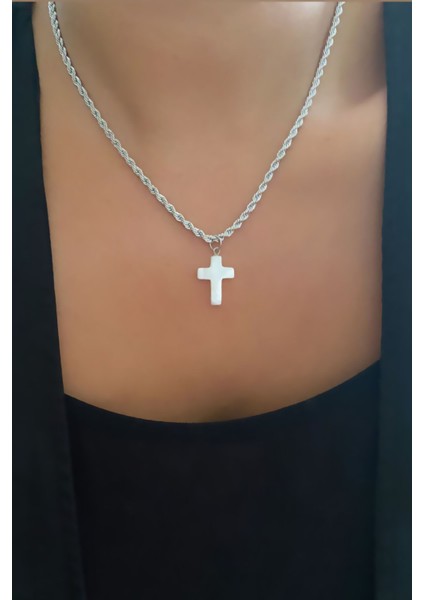 Sedef Haç Figürlü Burgu Zincir Kolye