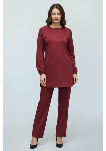 Kadın Tunik Önü Dikişli Altı Bantlı Pantolonun Beli Lastikli Önü Dikişli Ikili Takım modelleri