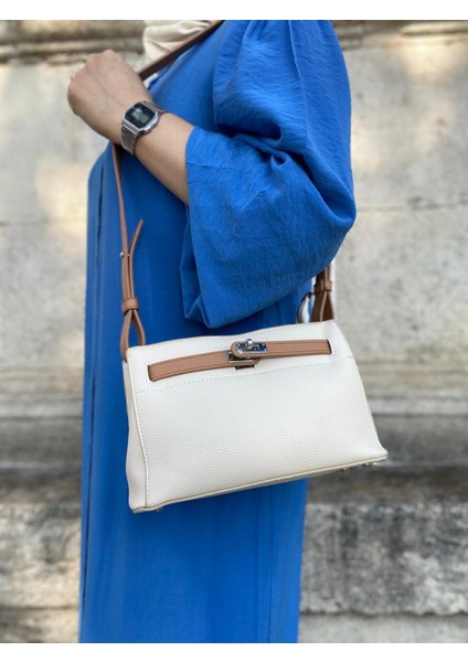 krem camel ,Kilit Detaylı, Bayan Omuz ve Çapraz Çantası fırsatları