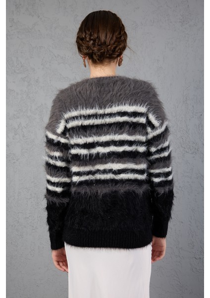 Füme-Siyah Sakal Iplik Çizgili Bisiklet Yaka Triko Kazak fırsatları