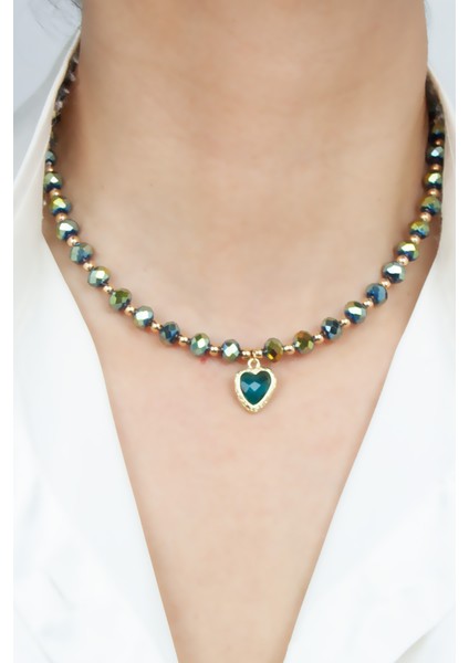 Kalp Uçlu Yeşil Kristal Kolye fiyatları