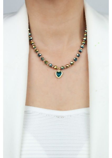 Kalp Uçlu Yeşil Kristal Kolye modelleri