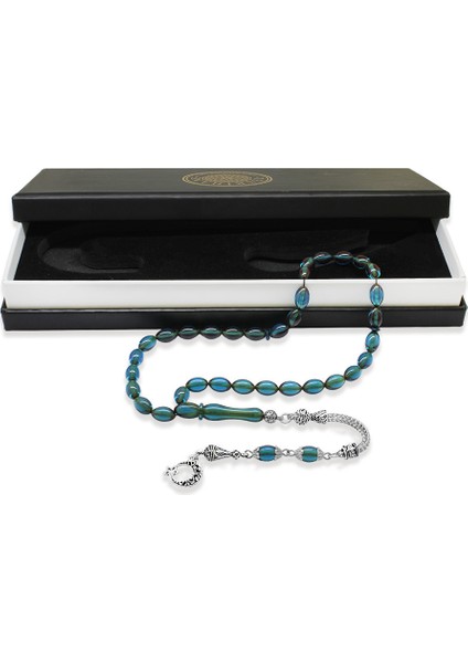 Ayyıldız Kararmaz Metal Püsküllü Arpa Kesim Turkuaz Ateş Kehribar Tesbih