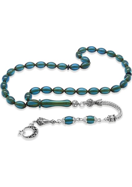 Ayyıldız Kararmaz Metal Püsküllü Arpa Kesim Turkuaz Ateş Kehribar Tesbih fiyatları