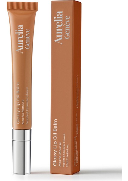 Glossy Lip Oil Balm - Nemlendirici Etkili Renkli Lip Balm - Mocha Mousse - Nude Soft Kahve - 12 ml