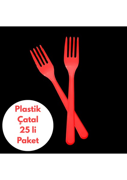 Kırmızı Renkli Plastik Çatal 25 Li Paket