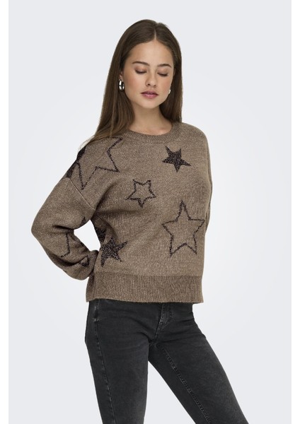 Rosie Ls O-Neck Glitter Kadın Triko Kazak – Işıltılı Bisiklet Yaka