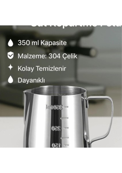 350 ml Kahve Süt Köpürtme Potu 304 Paslanmaz Çelik Barista Sütlük Ölçü Göstergeli modelleri