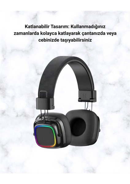 Bluetooth 5.3 Rainbow Işıklı Kulak Üstü Kablosuz Kulaklık