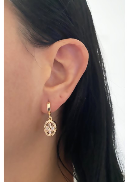 Baget Taşlı Gold Küpe