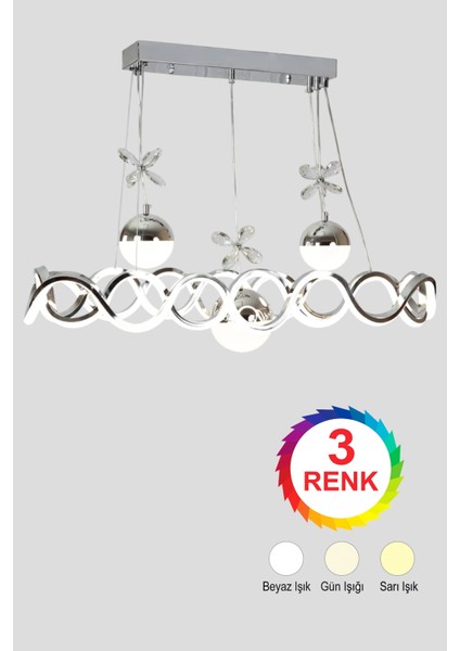 Neo Krom Kaplama Sıralı 3 Toplu 3 Renk Modüllü Ledli Avize