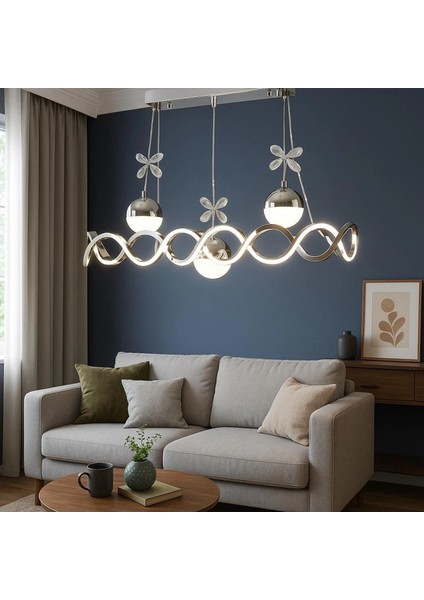 Neo Krom Kaplama Sıralı 3 Toplu 3 Renk Modüllü Ledli Avize fiyatları