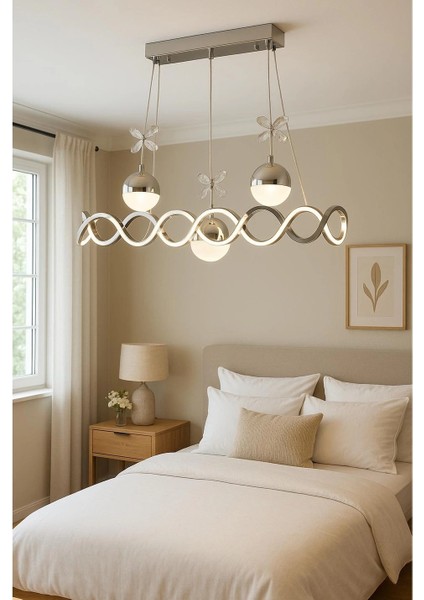 Neo Krom Kaplama Sıralı 3 Toplu 3 Renk Modüllü Ledli Avize modelleri