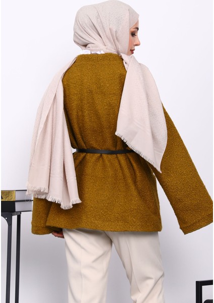 Yağ Yeşili Kemerli Oversize Buklet Ceket fırsatları