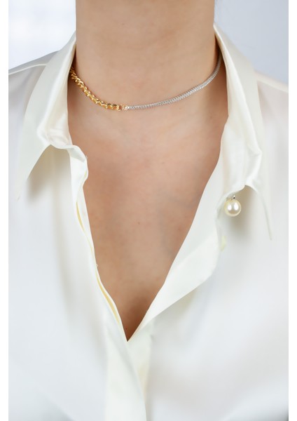 Gold Zincir Baget Taşlı Kolye