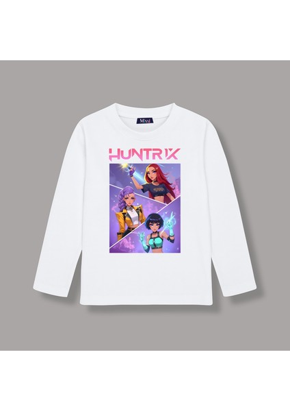 Kpop Demon Hunters Huntrix Uzun Kollu Baskılı Kız Çocuk Tişört (4-13 Yaş)