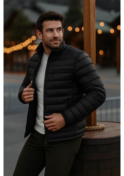 Erkek Trend Günlük Dik Yaka Kışlık Siyah Şişme Mont fiyatları