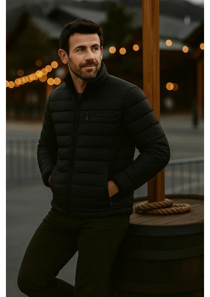 Erkek Trend Günlük Dik Yaka Kışlık Siyah Şişme Mont fırsatları