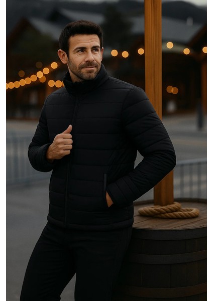 Erkek Trend Günlük Dik Yaka Kışlık Siyah Şişme Mont indirimleri