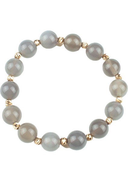 Gri Akik Doğaltaş ve Dorika Detaylı Bileklik