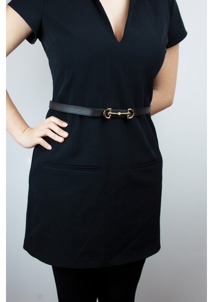 Gold Metal Tokalı Ince Vegan Deri Kemer