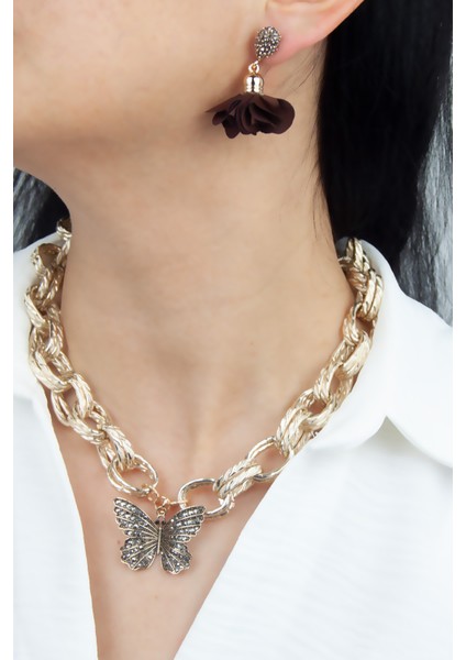 Bronz Kelebek Uçlu Kolye Küpe Set fiyatları