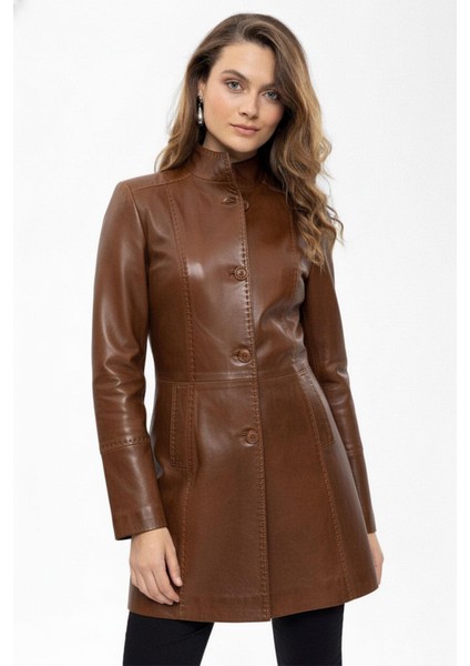 Taba Cara Kısa Düğmeli Dar Fit Kesim Astarlı Kısa Hakiki Kadın Deri Kaban fiyatları