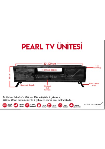 Pearl Doğal Ahşap Çekmeceli Tv Ünitesi - 220CM fırsatları