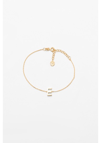 E Harfi 18 Ayar Sarı Altın Kaplama 18 cm Gümüş Bileklik