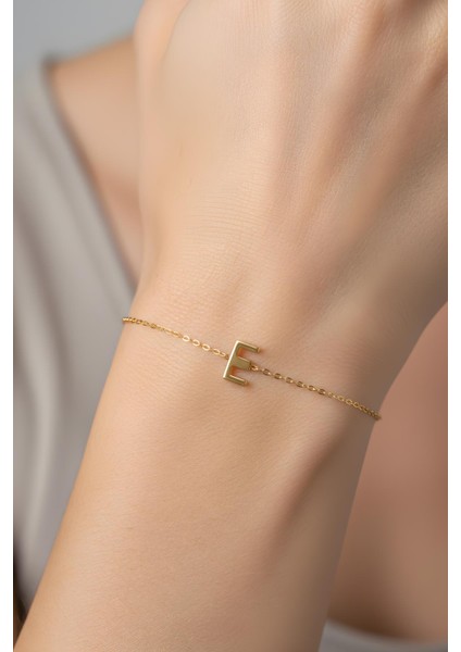 E Harfi 18 Ayar Sarı Altın Kaplama 18 cm Gümüş Bileklik fiyatları