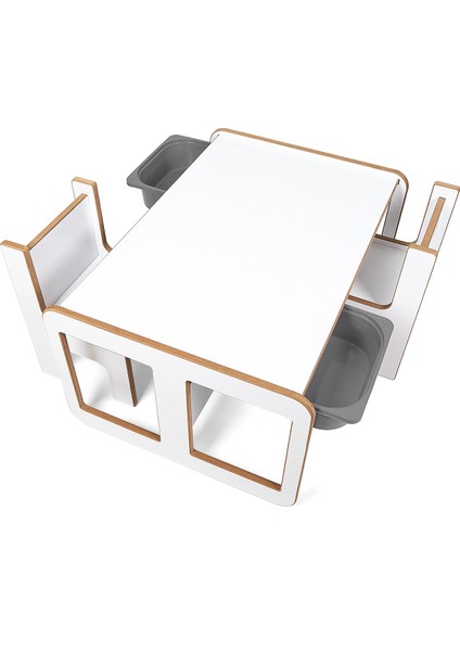 2 Kişilik Çekmeceli Oyun, Aktivite, Etkinlik Masası, Beyaz-Gri, 18MM Mdf fiyatları