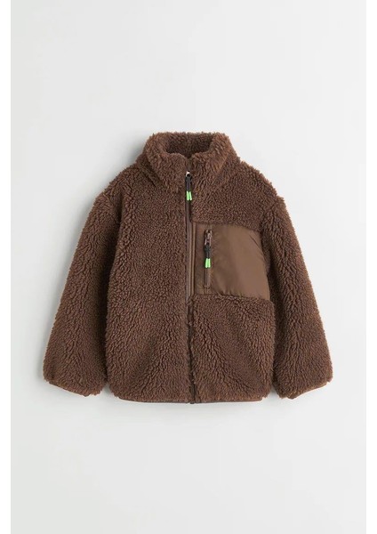 Erkek Çocuk Pamuklu Kahverengi Polar Mont – Fermuarlı Cepli Peluş Görünümlü