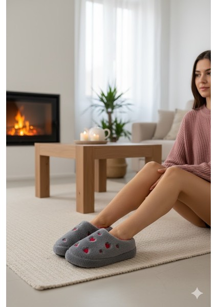 Kadın Peluş Tüylü Kalpli Rahat Ev Botu Pandufu Terlik fiyatları
