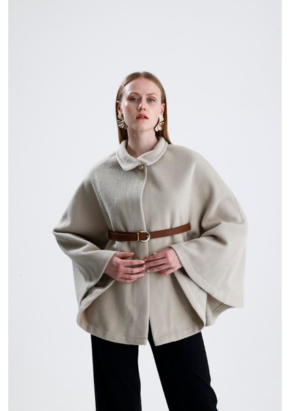 Deri Kemerli Kaşe Panço - Bej