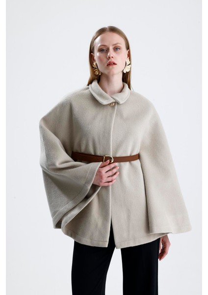 Deri Kemerli Kaşe Panço - Bej fırsatları