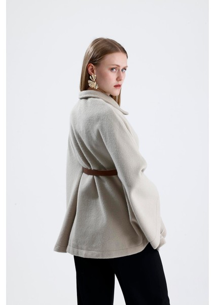 Deri Kemerli Kaşe Panço - Bej