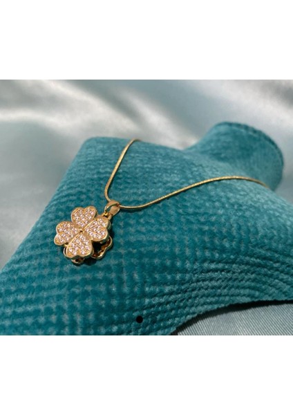 Çelik Gold Zirkontaşlı Stres Yonca Kolye