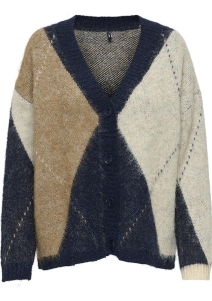 Noeme Life Jacquard V-Neck Kadın Triko Hırka – Jakarlı V Yaka Cardigan