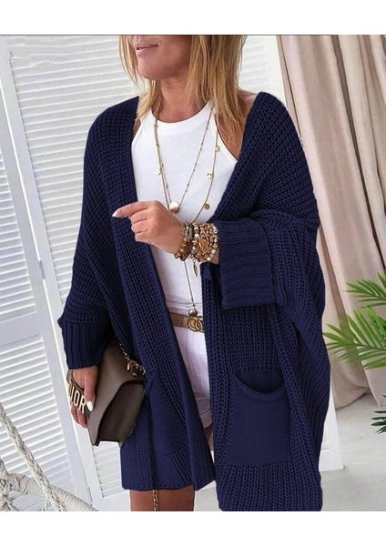 Oversize Kalıp Cepli Salaş Triko Hırka Laci