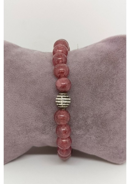 Gümüş Aksesuarlı Gül Kuvars Doğal Taşlı Bileklik fiyatları