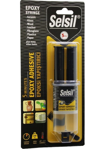 Selsil Epoxy Syrınge Adhesive Şırınga Epoksi Yapıştırıcı 28GR. Alüminyum - Cam - Porselen - Seramik - Ahşap - Metal (K95)