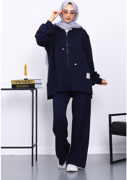 Lacivert Fermuarlı Tunik Pantolonlu Takım
