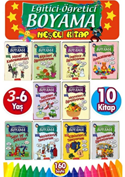 3-7 Yaş Eğitici Öğretici Boyama Seti 10 Kitap