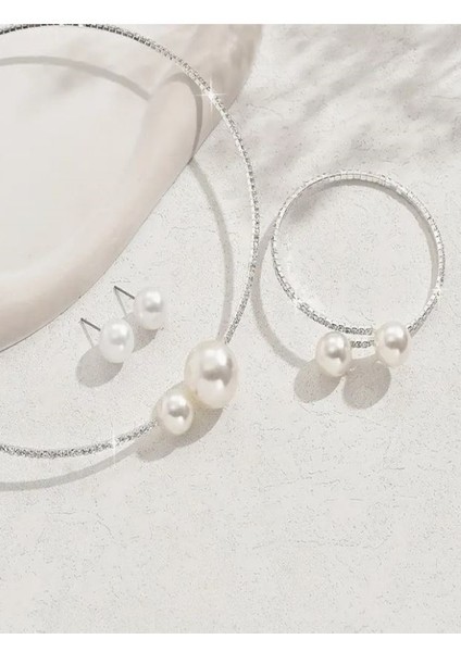 Gümüş Kaplama Şık ve Zarif Inci Set indirimleri