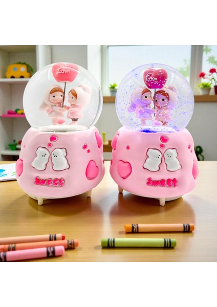 Love Yazılı Kar Küresi Büyük Boy Işıklı Sesli Müzikli Kar Küresi Hediyelik Kar Küre 1 Adet